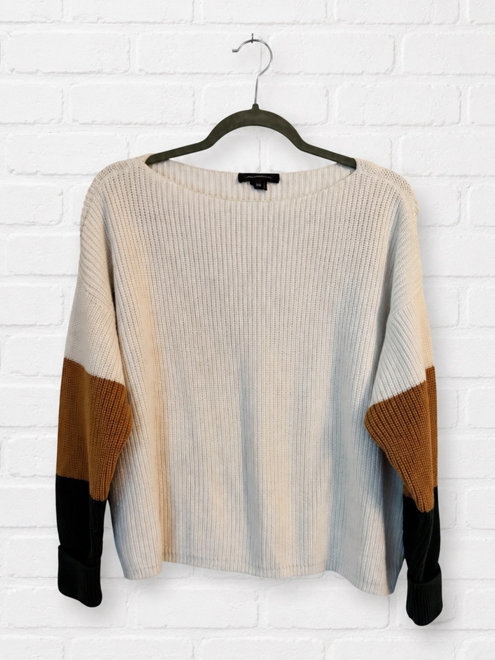 French Connection Colorblock Ribbed Knit Pullover Sweater oversized